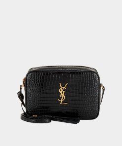 Design SAINT LAURENT-Lou Medium Croc Print Leather Camera Bag