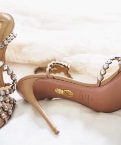 Design Aquazzura Tequila 105 Embellished Leather Sandals - Nude - 7