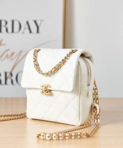 Shiny Caviar Quilted Chain Melody Backpack