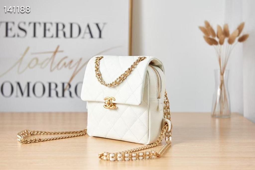 Shiny Caviar Quilted Chain Melody Backpack