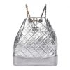 Metallic Crumpled Calfskin Quilted Gabrielle Backpack Silver