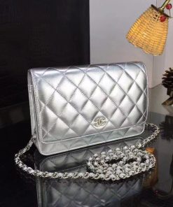 Metallic Lambskin Wallet On Chain WOC