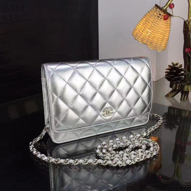 Metallic Lambskin Wallet On Chain WOC