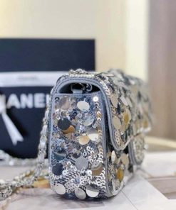 Design Chanel 23P limited edition new classic CF sequin bag Silver