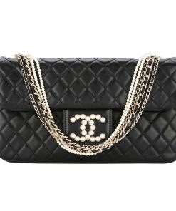 Design Chanel Black Lambskin Diamond Embroidered Beaded Westminster Flap Bag Medium
