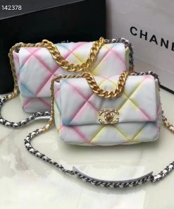 Printed Goatskin Quilted Medium Chanel 19 Flap White Multicolor
