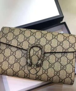 GG Supreme Monogram Mini Dionysus Chain Wallet Beige Taupe