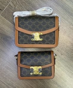 Triomphe Canvas Calfskin Wallet on Chain Tan