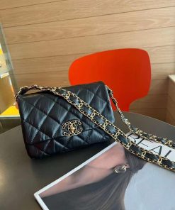 Lambskin Quilted Large Chanel 19 Flap Black