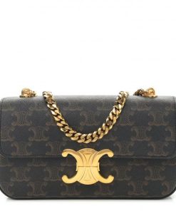 Triomphe Canvas Chain Shoulder Bag Tan