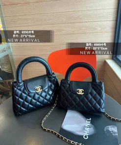 Shiny Aged Calfskin Quilted Nano Kelly Shopper Black