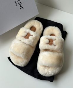 Design Celine Slippers Slides Triomphe Warm Sandals Women