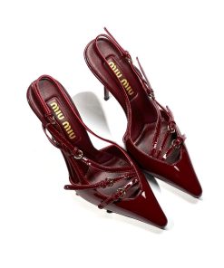 Design Patent leather slingbacks with buckles