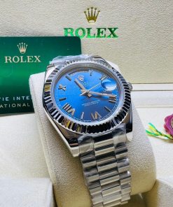 Design Rolex Datejust 41 White Gold/Steel Azzurro Blue Roman Dial Fluted Bezel Oyster Bracelet