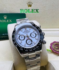 Design ROLEX DAYTONA CHRONOGRAPH STEEL WHITE DIAL BLACK CERAMIC BEZEL MENS WATCH