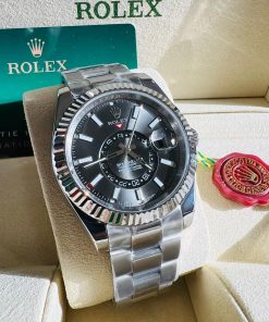 Design Rolex White Rolesor Sky-Dweller Watch - Fluted Ring Command Bezel - Black Index Dial - Oyster Bracelet