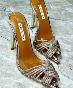 Design AQUAZZURA Gatsby 105 Slingback Heel In Metallic - Silver