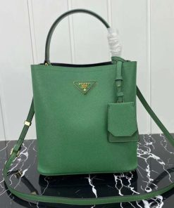 Design PRADA Saffiano Cuir Medium Panier Bucket Bag Bianco