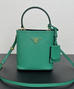 Design PRADA Saffiano Cuir Small Panier Bucket Bag Bianco Black