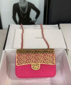 Design Chanel AS3526 Mini Evening Bag Wool Tweed & Gold-Tone Metal Rose Red