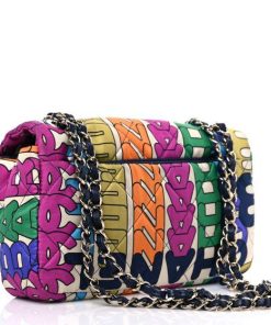 Design CHANEL Printed Fabric Quilted Logo Single Flap Bag Multicolor