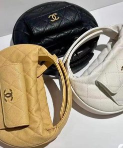 Design CHANEL 23B White Caviar Cargo Pouch with Handle