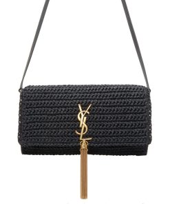 Design Saint Laurent Black Raffia Kate 99 Tassel Bag