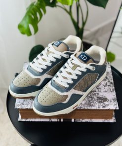 Design B27 LOW-TOP SNEAKER Deep Blue and Plum Smooth Calfskin