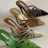 Design Rhinestone Diamond Sandals Pointed Toe Genuine Leather