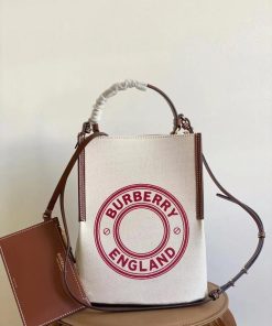 Design BURBERRY Canvas Cotton Small Peggy Bucket Bag Natural Gold