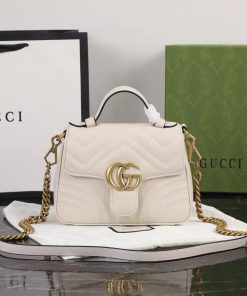 Design GUCCI Calfskin Matelasse Mini GG Marmont Top Handle Shoulder Bag