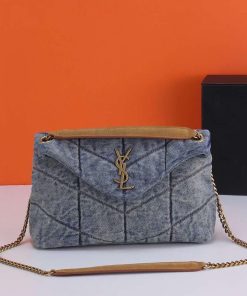 Design Saint Laurent Loulou Puffer Shoulder Bag Quilted Vintage Denim Medium