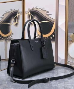 Design SAINT LAURENT Grained Calfskin Small Cabas Rive Gauche Black