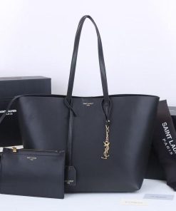Design SAINT LAURENT Calfskin Large Shopping Tote Black