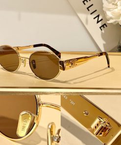 Design Celine Milan Brown & Gold Oval Sunglasses