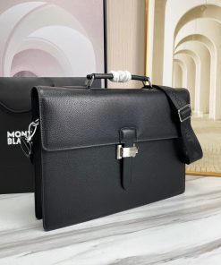 Design Montblanc Black Leather 4810 Westside Single Gusset Briefcase