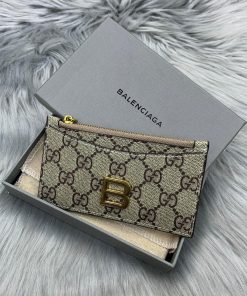 Design GUCCI X BALENCIAGA GG Supreme Monogram Zip Card Case Beige Ebony