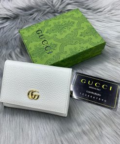 Design GUCCI Bifold Double G Card Case Women's Light Gray Pink Leather