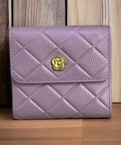 Design Iridescent Lambskin Quilted Compact Flap Wallet Purple