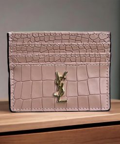 Design SAINT LAURENT Embossed Calfskin Card Case in Rose Antic