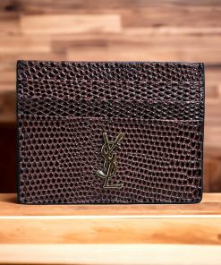 Design SAINT LAURENT Calfskin Crocodile Embossed Card Case