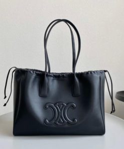 Design Celine Women Cabas Drawstring Cuir Triomphe in Smooth Calfskin-Black