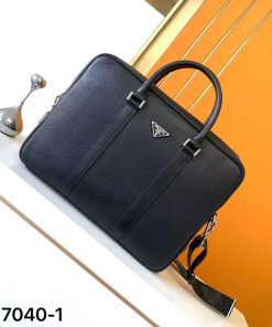PRADA Briefcase Business Shoulder Bag Leather Nero