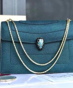 Design Bvlgari Black Karung Serpenti Forever Metallic Flap Medium Bag