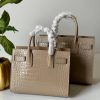 Design SAINT LAURENT Calfskin Crocodile Embossed Baby Sac De Jour Brown