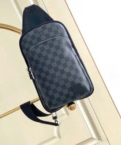 Desig Unisex Avenue Sling Bag Grey Damier Graphite Coated Canvas Cowhide