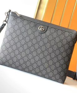 Design GG Rétro Leather-Trimmed Coated-Canvas Messenger Bag Black for men