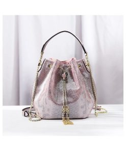 Design Made of genuine cow leather Bucket Bag Pink