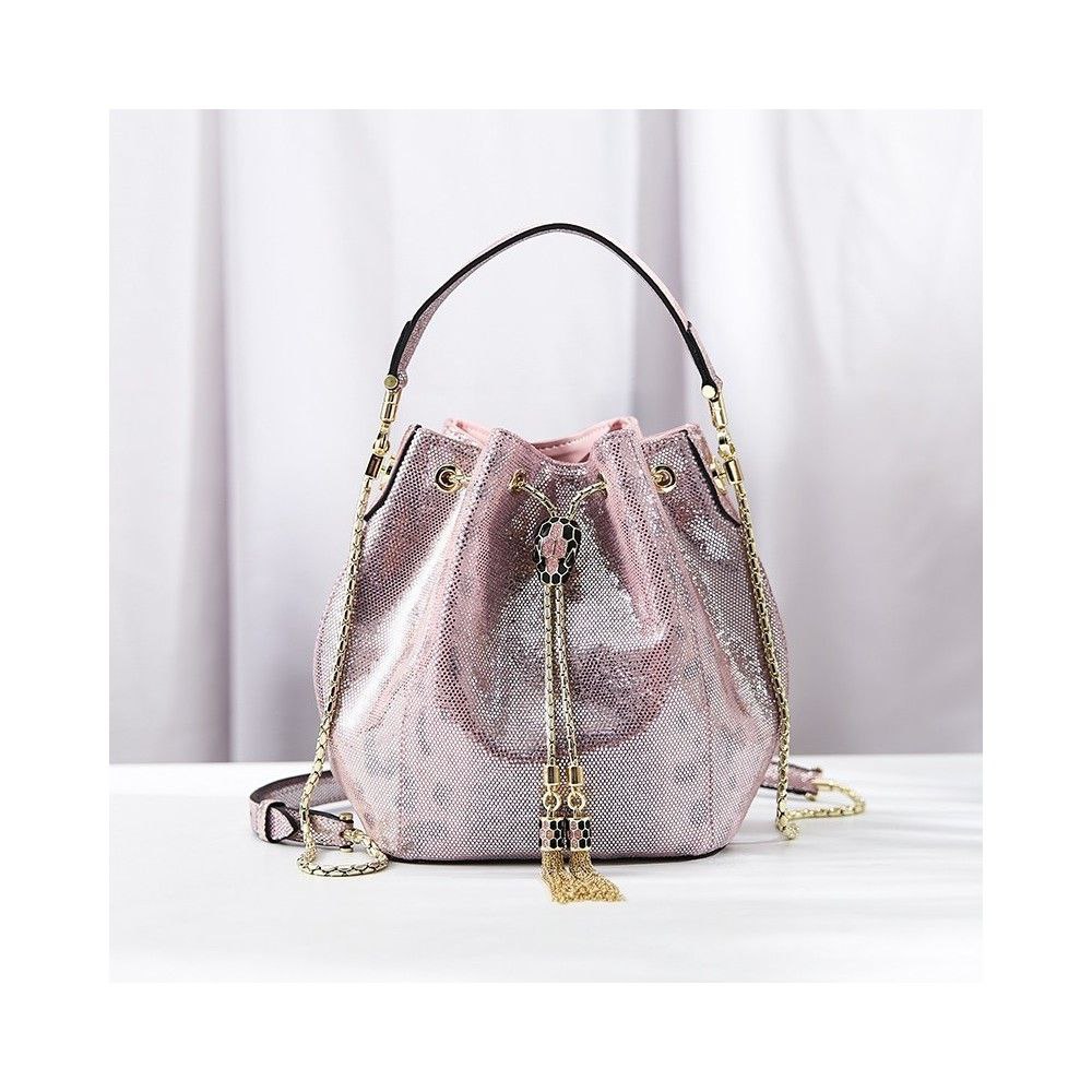 Design Made of genuine cow leather Bucket Bag Pink