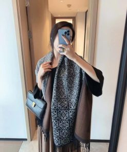 Design Loewe Anagram Checkerboard Scarf Wool, Silk And Cashmere In Black/White